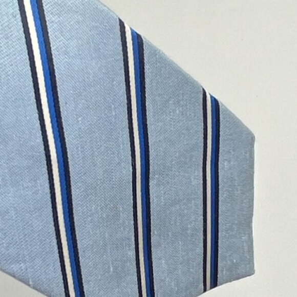 Prada Silk/Linen Blend Blue & White Regimental Stripe Tie 03-5245-8581  Sz. 61" - Picture 4 of 4